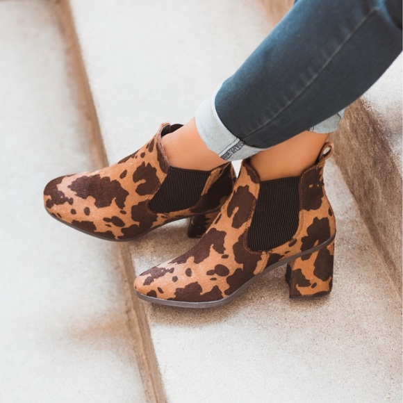 Water Resistant Cognac Animal Print Ankle Booties - Picture 2 of 8